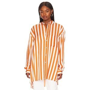 Blanca Womens Vita Dillon Button Up Shirt Tencel Blend Orange White Size XS/S